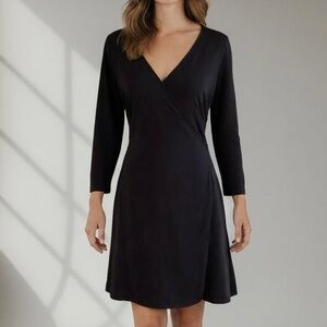 SALE Merrell Wrap Dress Black Medium 3/4 Sleeve 95% Cotton